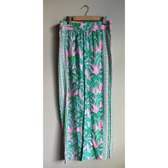 LILLY PULITZER Bal Harbour Print Wide Leg Pant in Suite Views Pink Blossom SZ M - Picture 1 of 7